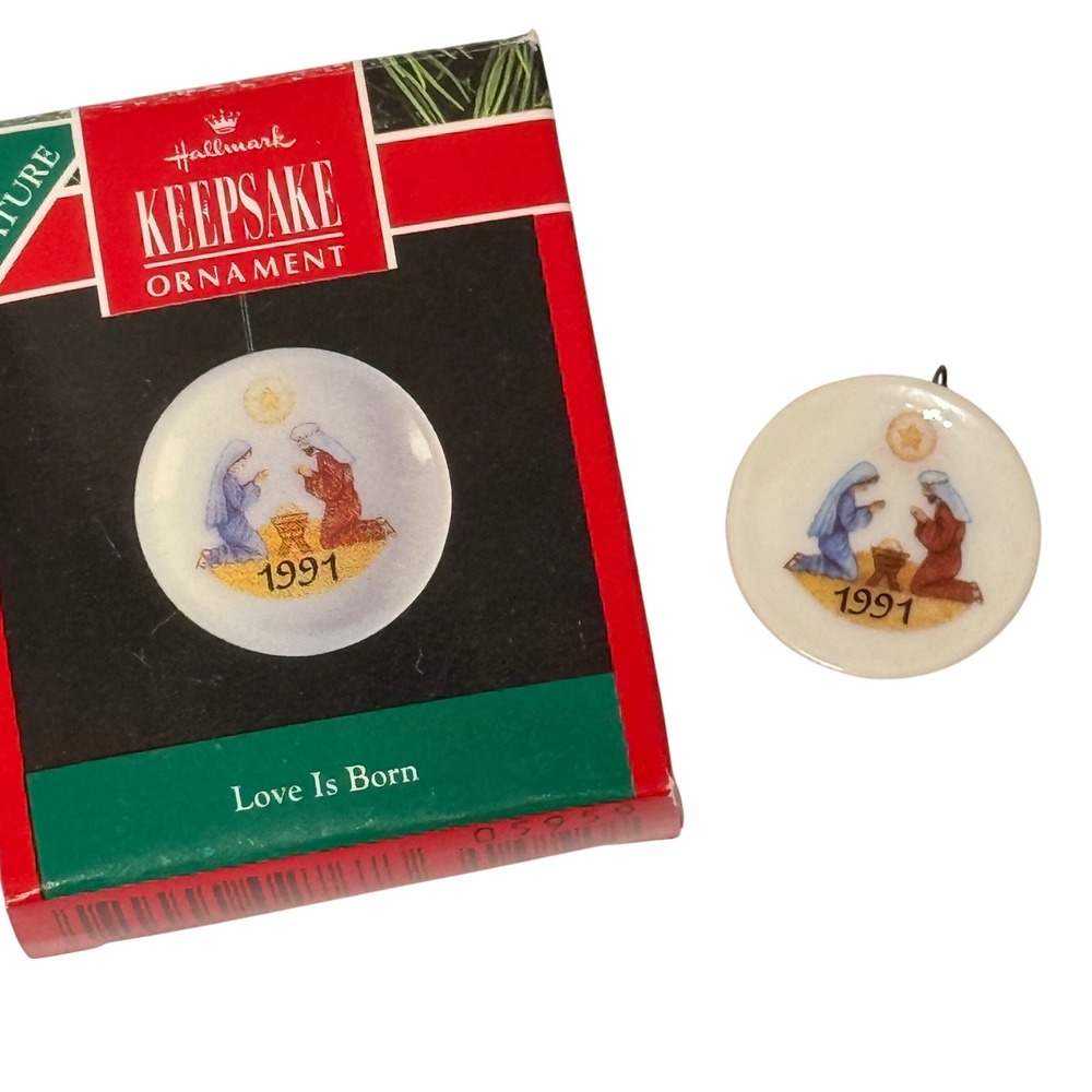 1991β Hallmark Keepsake Miniature Ornament Love Is Born Nativity Porcelain
